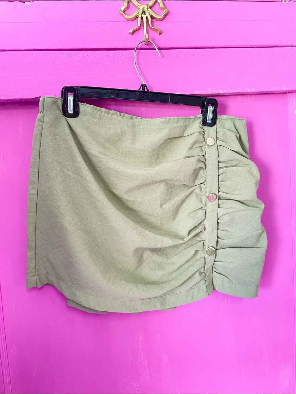 Ruched Olive Green Mini Skirt - Women's Skirt